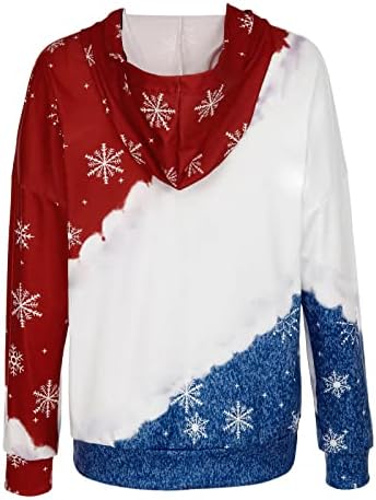Dreamlascar женски обични дуксери паѓаат цврсти долги ракави за џемпери, надолу со влечење на врвот на блузата со џеб xmas_red