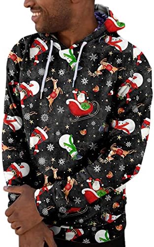 ЗДДО Божиќни дуксери за машки смешни графички атлетски џемпери со атлетски качулки, Божиќни ирваси за печатење, спортски пулвер