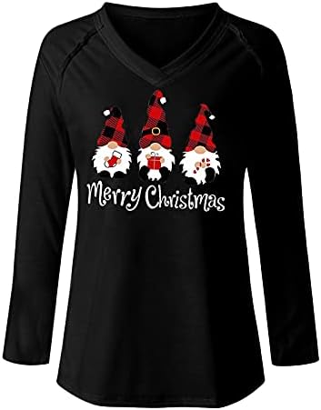 Christmasенски Божиќни врвови со растојава вино чаши Дедо Мраз со долги ракави V-вратот маици смешни Божиќни слатки дуксери