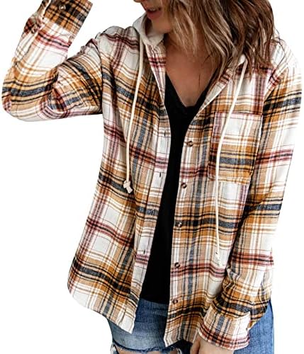Женски палта жени плус димензии со димензии карирани кошули со долги ракави на долги ракави, приврзани врвови на кошула со блузи со џеб