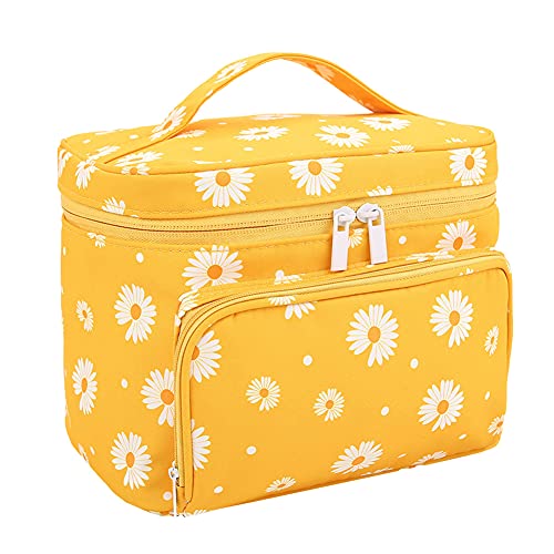 Хајофо торби за шминка за жени големи козметички кеси со држачи за четки патуваат со шминка, портокалова маргаритка