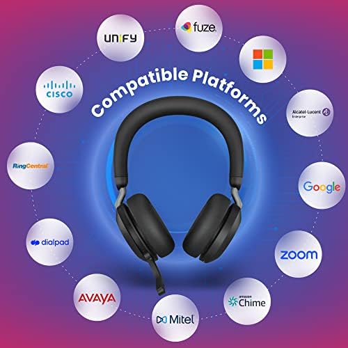 Jabra Evolve2 75 безжични слушалки стерео MS со Stand, Bluetooth dongle, компатибилен со Zoom, WebEx, Skype, паметни телефони, таблети, компјутер/Mac,