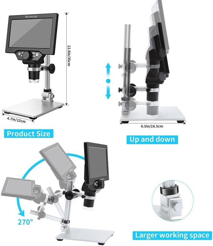 Комплет за додатоци за микроскоп 7 инчен LCD дигитален микроскоп со 64 GB TF картичка 1200X зголемување 8 LED светла Слајдови на микроскоп