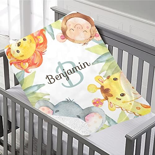 Jунгла животни Симпатично персонализирано бебе ќебе, сопствено име Шерпа руно бебешки ќебиња за новороденчиња, новороденчиња, мали деца и расадник