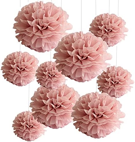 Комплет од 9 Прашливи Розови Виолетови Розови Ткива Пом Поми Хартија Цвеќиња Ѕидни Позадини Централни парчиња За Свадба Расадник
