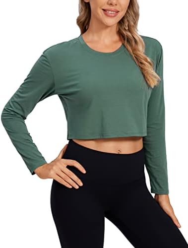 CRZ јога пима памук кошули со долги ракави за жени тренингот на култури врвови лабави исечени маици за маици за атлетски теретани
