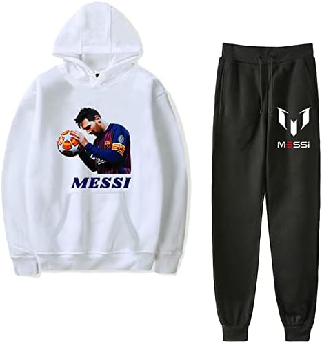 Benlp Messi Pullover Fleece Leded Hoodies+Pantsогер панталони-тинејџери 2 парчиња Обични качулки облеки Долги ракави врвови