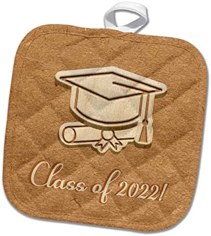 3drose Слика на Капа за дипломирање и диплома, тен, кафеава, класа од 2022 година - подножје