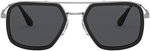 PRADA PR 57XS M4Y5S0 Црн метален плоштад Очила за сонце сиви леќи