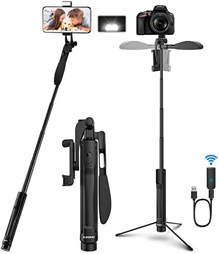 Селфи стап статив, Bluetooth Selfie Stick 4-во-1 селфи стап со 360 ° ротирачки видео рамнотежа рачка далечински управувач LED светло алуминиумска