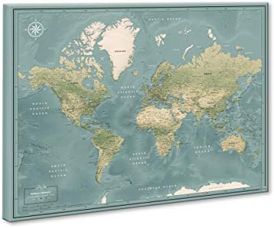 Светска мапа за патувања на платно | Светска мапа wallидна уметност | Мапа на платно игла за обележување на местата што патувале