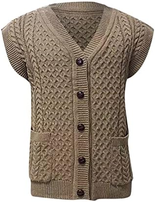 Машки џемпер за џемпери Vest v-врат-врат кабел плетен кардиган елек