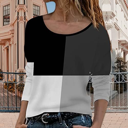 Плус големина на врвови за жени за плажа геометриски блок во боја Туника Топ лажичка вратот со долги ракави кошула Chinoiserie цветна маичка