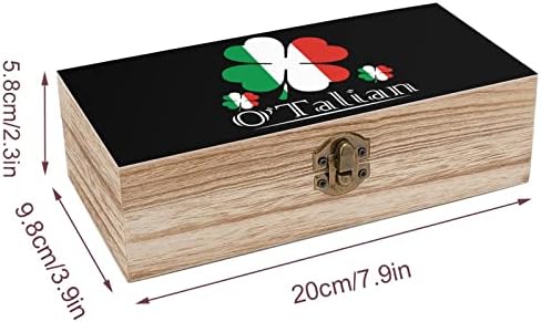 Nudquio otalian Irish 4 листови детелина италијанско знаме дрвена организатор за складирање кутија со ретро заклучување за накит