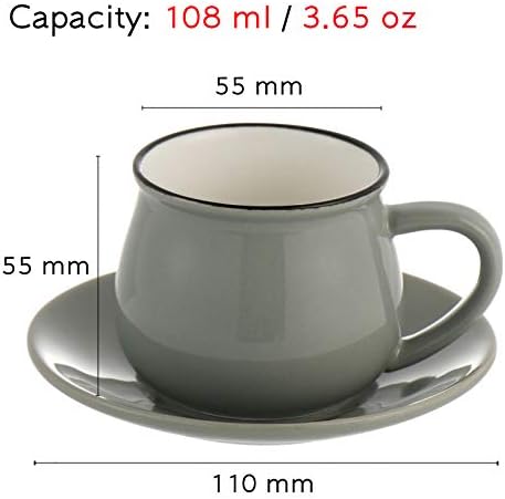 N+порцелански еспресо чаши со чинии Мала чаша за кафе - 108 ml/3,65 мл - сет од 6, топли разновидни бои