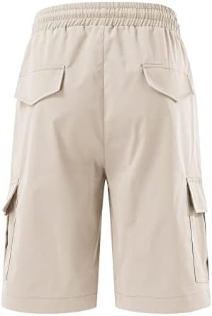Карго шорцеви мажи, машка модна обична цврста боја еластичност на џеб со џеб