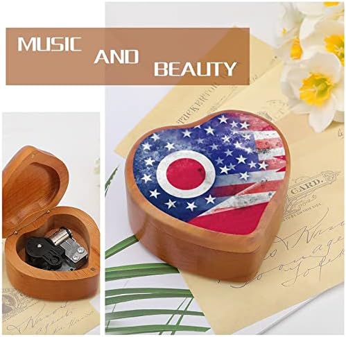 Гроздобер САД и државно знаме на Охајо, срцево музички кутија Дрвени музички кутии Најдобар подарок за годишнината Божиќ роденден