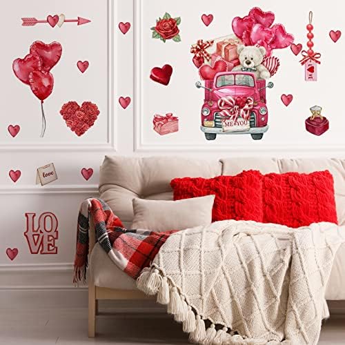 Денот На вљубените Љубов Ѕид Налепници Црвен Камион Балон Прозорец Се Држи Ѕид Налепници Роза Дијамант Прстен Романтични Налепници Отстранлив