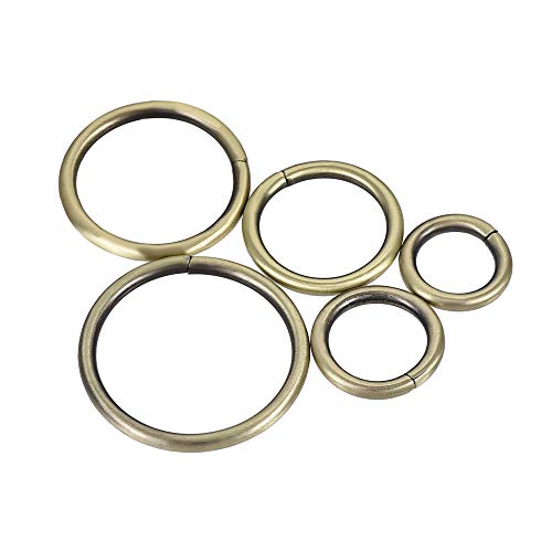 uxcell Metal O Ring 16mm/20mm/25mm/32mm/38mm ID, 3,8 mm Дебелина кои не се заварувани прстени за хардвер DIY бронзен тон 50 парчиња