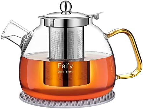 Стаклени чајници за шпорет врвот на задебелување чај за лабава чај со инфузери за корпи, стаклен чај котел Идеални чајни комплети за жени