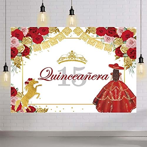 Aibiin 7x5ft Western Cowgirl Quinceanera 15 -ти роденден позадина Мексиканска fiesta bday backdrop роза круна коњски сјај фотографија