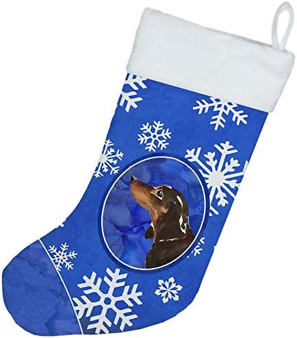 Богатства на Каролина CK3942CS Зимски снегулки црни и тен Дахшунд Божиќно порибување, камин виси чорапи Божиќна сезона забава Декорации