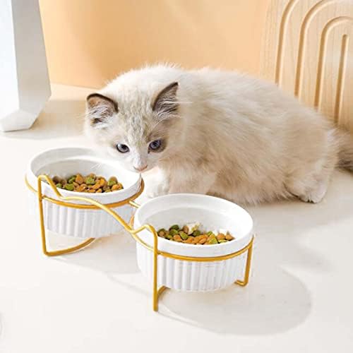 Генерички покачени чинии за мачки мали чинии за кучиња за затворени мачки миленичиња сад за хранење со метални садови за мачки за храна и вода