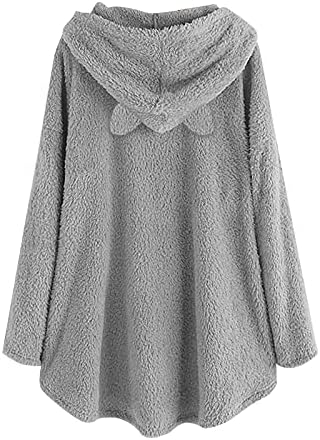 Pullover женски худи ретро печатење дуксери пулвер влечни врвови на врвовите на топлото руно пуловер врвови со уши за мачки
