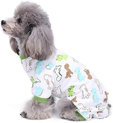 Smalllee_lucky_store диносаурус печати меки памучни пижами за мали кучиња мачки кутре pjs скок со нозе облека за миленичиња, зелена XL