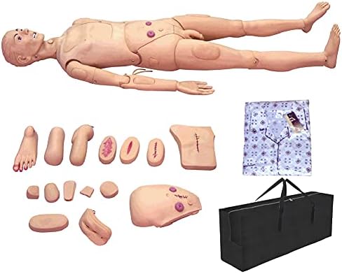 Biuyyy медицински сестри Маникин ПВЦ медицински сестри обука за манекенки со симулација висцерални и заменливи модули за рани и торба