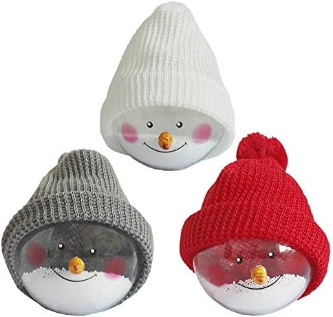 Taoke 3 пакуваат Божиќни украси на дрво, транспарентна пластична Божиќна снежна топка, украсен украс со шарена капа