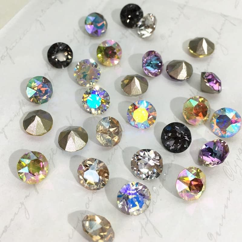 16 Исечени ригистони околу зашилени кристални сјајни стакло кристали за украси за украси за уметност на нокти - накит -