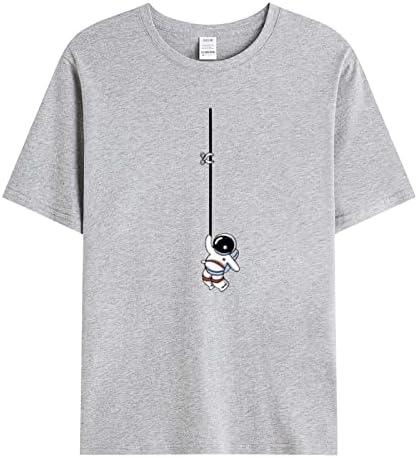 XXBR машки летни маици Краток ракав Едноставен графички астронаут за печатење екипаж врвови на улицата млади тенок вклопат обични маички