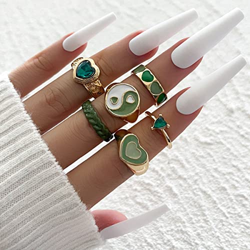 Симпатична легура зелена стабилна прстенест сет -loveубовен стил на стража за модни девојки