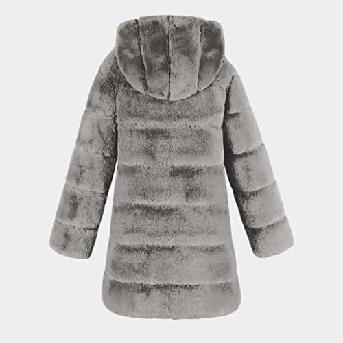 Палто Swrowesi за жени моден луксузен крзнен палто со качулка есен зимски топло палто