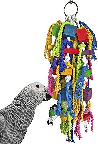 Играчка за мерички блок и јаже за птици, играчка со повеќе обоени жици и дрво, ја намалува здодевноста и нарушувањето, без склопување и