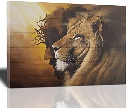 Исус и лав платно wallидна уметност лав на постерот Јуда Исус Слики за wallиден христијански лав и бог wallид декор Религиозно сликарство модерно