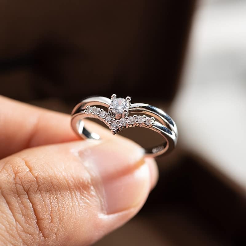 Креативно V -облик на пенлив рингон прстен срцев цирконски прстен за накит за венчавки за жени за жени