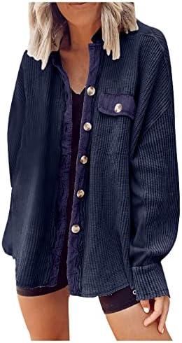 Cortените Кордурој Шак јакна со долга лилјак Копче надолу со кошула цврсти блузи во боја врвови со џебови