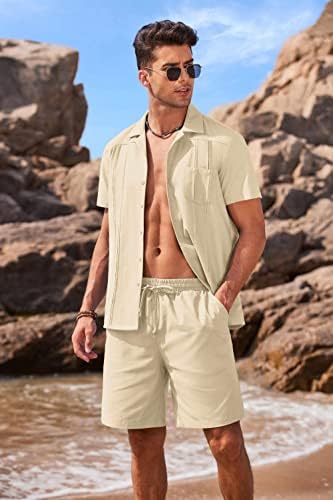 Постелнината за машки постелнина поставува 2 парчиња летни облеки со кратки ракави со кратки ракави надолу кошула и шорцеви поставени