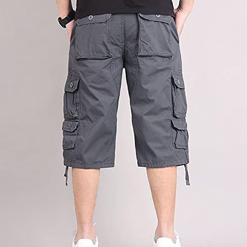 Машки карго шорцеви од Ymosrh модни обични средни половини цврсти џебови во боја на отворено панталони