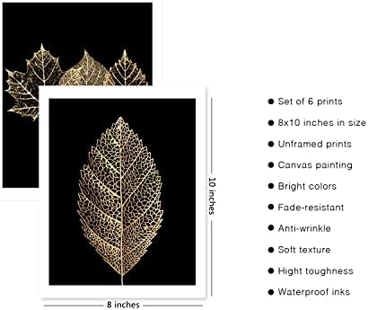 Hoozgee златен лист уметност отпечатоци модерно црно златно ботаничко тропско растение остава уметнички wallидни слики платно отпечатоци
