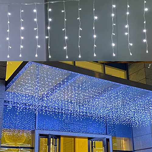 Ziminging Icicle Dripping Lights, 13FT 144 LED диоди 8 режими Божиќна конекција на прозорецот за трепкање завеса самовила водопад Дивали