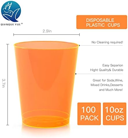 Qianqueyue 100 Count 10oz Tumblers, 10oz за еднократна употреба тврди повеќебојни пластични чаши, чаши за вода за забава