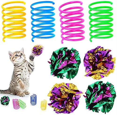 14 парчиња мачка спирала пролетна Божиќна играчка разновидна боја сјајни топки искра мали пом топчиња со шарени мачиња крцкави играчки