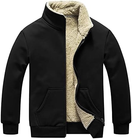 Ubst плишани јакни за мажи, есен зимски патент стојат јака палто руно на отворено ветерно топла обична надворешна облека