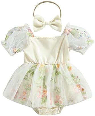 Новороденчиња бебе девојчиња ромпер фустан, шема за кратки ракави, искривени скокови, здолништа со полите, лента за глава