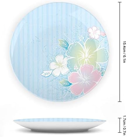 Декоративна чинија Xisunya 7 инчи, порцелан со цвеќиња, цвеќиња од хибискус на вертикална обложена позадина Печати керамички приказ Плоча за декоративни украси, давањ?