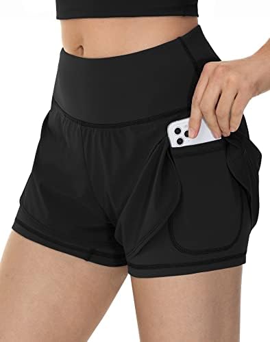 Евдос женски атлетски шорцеви кои трчаат шорцеви за жени со џеб со патент Брзо сув 2 во 1 шорцеви 3 инчи инсем