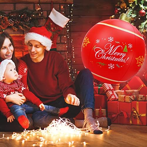 Осветлете ја Божиќната топка на надувување на ПВЦ, 23,6 инчи гигантски среќен Божиќ надувување украсена топка на отворено Божиќни надуени